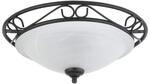 Mediterrane Deckenlampe aus wei&szlig;em Alabasterglas mit schwarzem Metallgestell in
