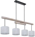 LED Pendelleuchte h&ouml;henverstellbar Esszimmerlampe Textil H&auml;ngelampe grau, Holz