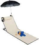 Relaxdays Strandmatte, gepolsterte Strandliege XXL mit Sonnenschirm, 3-stufig