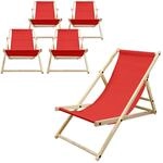 ECD Germany 5er Set Liegestuhl klappbar, Rot, aus Holz, Sonnenliege mit 3-Fach