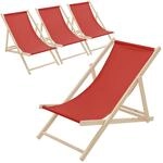 ECD Germany 4er Set Liegestuhl klappbar, Rot, aus Holz, Sonnenliege mit 3-Fach