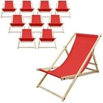 ECD Germany 10er Set Liegestuhl klappbar, Rot, aus Holz, Sonnenliege mit 3-Fach