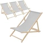 ECD Germany 4er Set Liegestuhl klappbar, Hellgrau, aus Holz, Sonnenliege mit 3-Fach