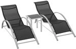 Outsunny Gartenliege Set Metall Mesh 3-TLG. Sonnenliege mit Teetisch...
