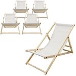 ECD Germany 5er Set Liegestuhl klappbar Beige, aus Holz, Sonnenliege mit 3-Fach