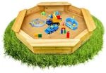 6-eckiger Sandkasten Sally Holz Braun inkl schwarzer Bodenplane 125x125x20 cm