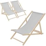 ECD Germany 3er Set Liegestuhl klappbar, Hellgrau, aus Holz, Sonnenliege mit...