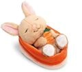 NICI Kuscheltier Hase mit Karotte 12cm schlafend im K&ouml;rbchen - braun - Stofftier aus
