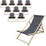 ECD Germany 10er Set Liegestuhl klappbar, Anthrazit, aus Holz, Sonnenliege mit...