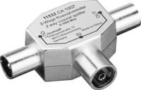 Koaxial T-Adapter (2x Koaxial-Stecker auf 1x Koaxial-Buchse) im Metallgeh&auml;use