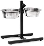 Relaxdays Futterstation Hund, 1,6 l Edelstahln&auml;pfe, Napfst&auml;nder h&ouml;henverstellbar