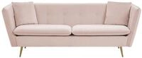Beliani 3-Sitzer Sofa Samtstoff rosa mit 2 Dekokissen Metallbeine Glamour Look