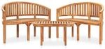 vidaXL Teak Massiv Gartenm&ouml;bel 3-TLG. Bananenbank Gartenset Bank Banana Tisch...