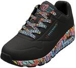 Skechers UNO Ravaged LoveSneaker f&uuml;r Damen, Schwarzer Duraleather Multi Trim, 38 EU