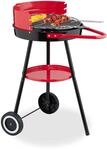 Relaxdays Holzkohlegrill mit Rollen, &Oslash; 42 cm, Picknickgrill Garten & Park, Griller,