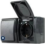 REV AquaForm, Lichtschalter mit Steckdose, IP44, zweipolig, Aufputz, anthrazit