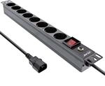 Inline&reg; 19" Steckdosenleiste, 8-Fach Schutzkontakt, C14 Stecker, &Uuml;berlastschutz