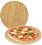 Relaxdays Pizzateller, 2er Set, Bambus, &Oslash; 32 cm, Servierbrett f&uuml;r Pizza,