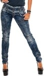 Cipo & Baxx Damen Jeans WD245 Dunkelblau - Slim Fit Straight Jeans Hose - Mit