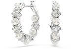 Swarovski Matrix Kreolen, Wei&szlig;e und Rhodinierte Ohrringe mit Strahlenden Swarovski