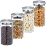Relaxdays Vorratsgl&auml;ser 4er Set, 1000ml Nudelglas, luftdicht, Edelstahldeckel,