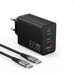 ANYKON USB C Ladeger&auml;t 65W, 3-Ports GaN Schnellladeger&auml;t mit Ladekabel 2M, PPS und