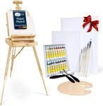 Artina 30tlg Malset mit Kofferstaffelei &ndash; Acrylfarben Set mit 2x Leinw&auml;nden,...