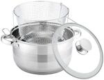 Frittiertopf 6 L aus EDELSTAHL mit Glasdeckel Nudeltopf Pommestopf Pastatopf