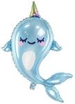 partydeco.pl XXL Narwal Heliumballon hellblau metallic/Folienballon Wal Einhornwal