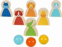 goki 56661 - Kegelspiel Wilde Tiere - Familienspiel mit 6 lustigen Figuren aus Holz -