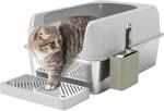 PawHut Edelstahl Katzentoilette XXL Katzenklo Offene 60x40x30cm Hellgrau | Mit