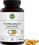 bioKontor &ndash; BIO Kurkuma Ingwer Piperin Kapseln 180 St&uuml;ck &ndash; 3000mg &ndash; vegan 