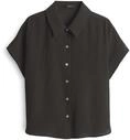 OPUS Damen Kurzarmbluse | FASINGA Loose Hemdbluse mit Crinkle Struktur Midnight
