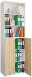 VCM B&uuml;roschrank Wei&szlig;/Sonoma-Eiche 70x40x220 cm 2 T&uuml;ren 6 F&auml;cher Regal 