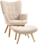 HOMCOM Ohrensessel mit Hocker Sessel Loungesessel mit Cord-Optik, Modern...