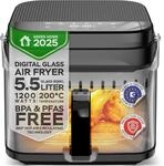 TurboTronic Hei&szlig;luftfritteuse 5,5 L Glas Airfryer &ndash; Digitale Hei&szlig;luft Fritteuse