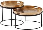 Wohnling Couchtisch 2er Set Metall Gold Schwarz Hammerschlag Rund
