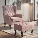 Mendler Sessel Chesterfield Stoff/Textil - Hellrosa mit Ottomane | Relaxsessel,