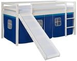 Homestyle4u 1544, Kinderbett 90x200 Wei&szlig;, Hochbett mit Rutsche Vorhang Blau,...