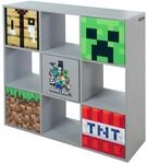 Phoenix Group Minecraft - 3x3 Regal, Raumteiler mit T&uuml;ren und offenen F&auml;chern, Grau