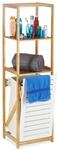 Relaxdays Badregal mit W&auml;schekorb, Badezimmer Regal Bambus, Standregal schmal, 3