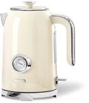 Wiltal Wasserkocher Retro Creme, 1,7L,2200W, Edelstahl, Schnelles Aufkochen 