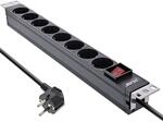 InLine 19" Steckdosenleiste, 8-Fach Schutzkontakt, mit Schalter, 2m, schwarz,