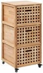 vidaXL Walnussholz Massiv Badezimmerschrank mit 4 Rollen 3 K&ouml;rben Badschrank