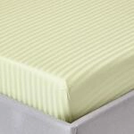 HOMESCAPES Damast Spannbettlaken 160x200 cm lindgr&uuml;n mit Satin-Streifen, 100%