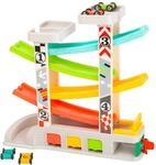 small foot Rennbahn mit Parkdeck und Garagen, mit 4 Etagen, vier Autos und einer