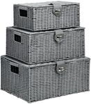 HOMCOM Aufbewahrungskorb 3er-Set Aufbewahrungsboxen aus Kunstrattan mit Deckel und
