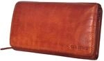 Old River Leder Damen Geldb&ouml;rse Cognac, gro&szlig;es Lederb&ouml;rse Portemonnaie Brieftasche