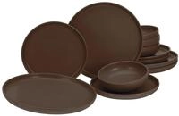 creaTable, Uno Braun, 12-teiliges Teller Set aus Steinzeug | Geschirrset,