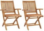 vidaXL 2X Teak Massiv Gartenstuhl Klappbar mit Armlehnen Hochlehner Klappstuhl